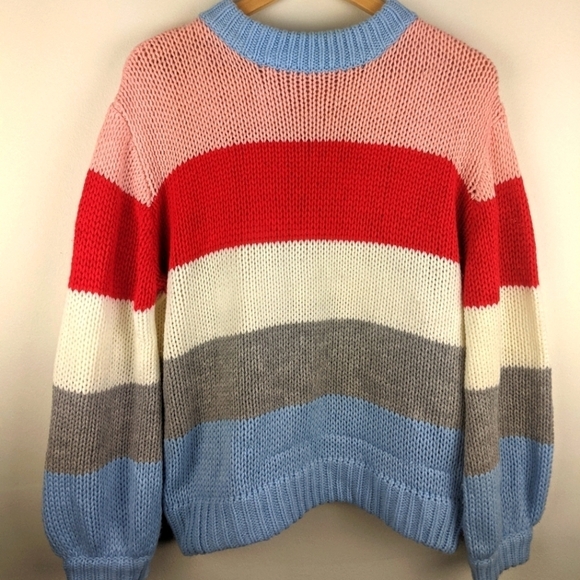 Elodie Chunky Knit Striped Multi Rainbow Sweater Women's M - Picture 2 of 5